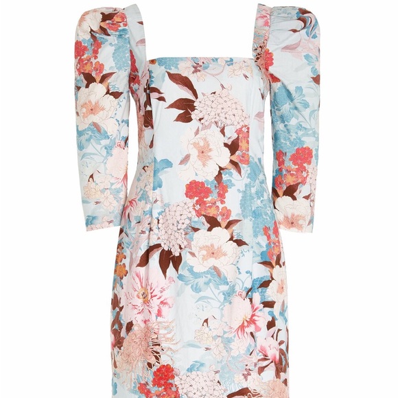 NWT Cara Cara Busy Puff-Sleeve Midi-Dress Japanese Floral blue - Picture 4 of 14